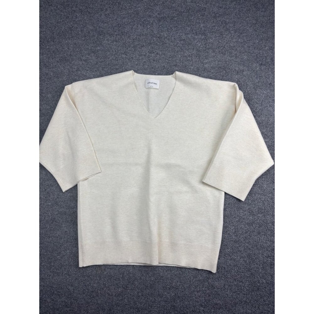 Wilfred Free Aritzia Pullover Sweater Women's 1 Beige 3/4 Sleeve V-Neck Knit Top